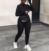 Long Sleeve Zipper Bodycon Solid Color Jumpsuit